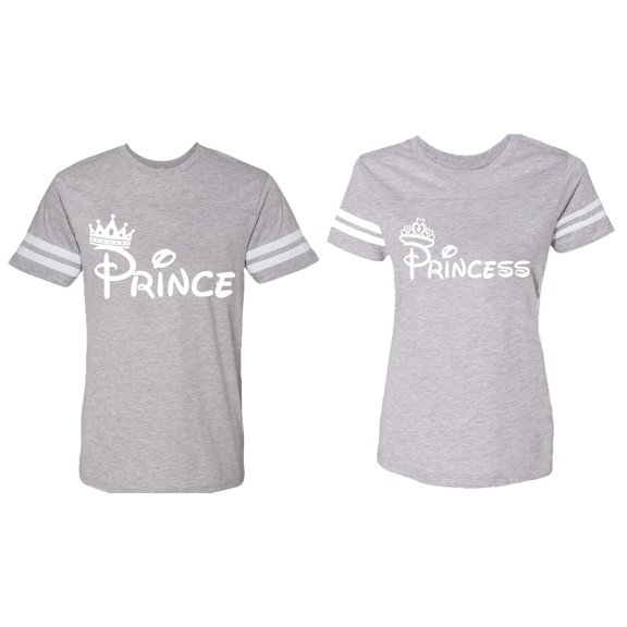 Fashion Prince Princess Matching Couple Cotton Jerseys (Men Heather / Women Heather) (Men XL / Women XL)