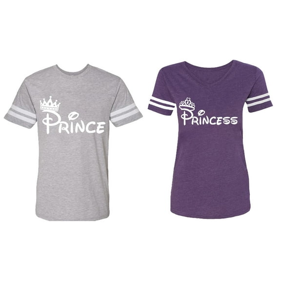 Fashion Prince Princess Matching Couple Cotton Jerseys (Men Heather / Women Purple) (Men XXL / Women XXL)