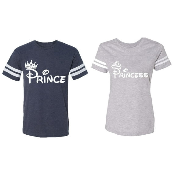 Fashion Prince Princess Matching Couple Cotton Jerseys (Men Navy / Women Heather) (Men S / Women XXL)