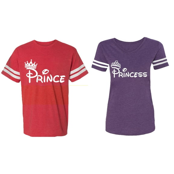 Fashion Prince Princess Matching Couple Cotton Jerseys (Men Red / Women Purple) (Men M / Women XXL)