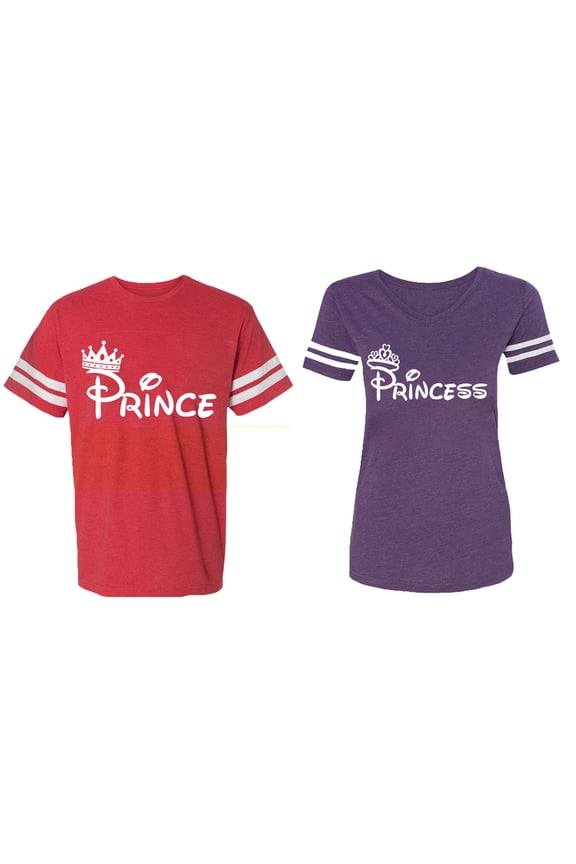 Fashion Prince Princess Matching Couple Cotton Jerseys (Men Red / Women Purple) (Men XXXL / Women XXL)