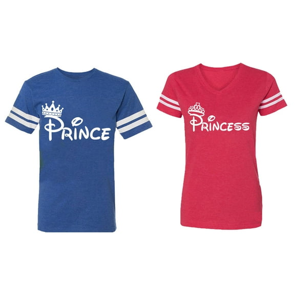 Fashion Prince Princess Matching Couple Cotton Jerseys (Men Royal / Women Red) (Men XL / Women XXL)