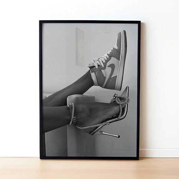 Fashion Print, Black And White, Hypebeast Decor, Sneaker Wall Art, High Fashion Poster, Girl Bedroom Decor, Heels And Sneaker Wall Art, Modern Wall Decor, 12x18 UNFRAMED
