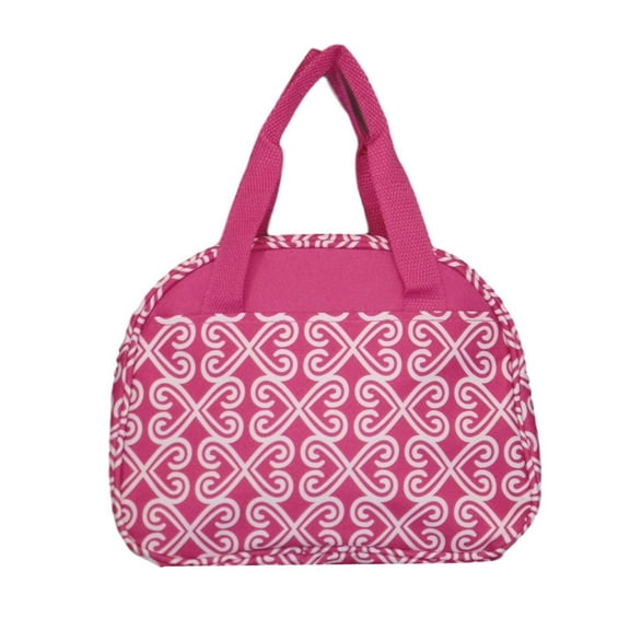 Fashion Print Insulated Water Resistant Round Small Lunch Cooler or Cosmetic Tote Bag Pink Twist