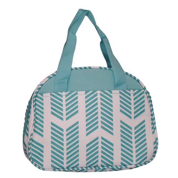 Fashion Print Insulated Water Resistant Round Small Lunch Cooler or Cosmetic Tote Bag Turquoise Arrow