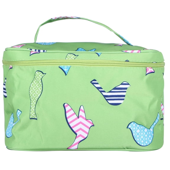Fashion Print Soft Case Cosmetic Bag Green Birds