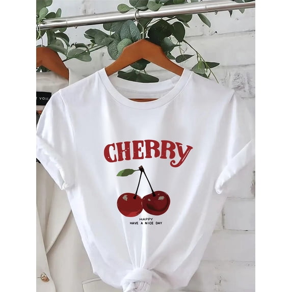 Fashion Printed Crew‑neck T‑shirt, Standard‑sized Women’s Apparel, Women’s Clothing