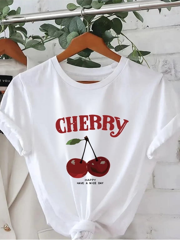 Fashion Printed Crew‑neck T‑shirt, Standard‑sized Women’s Apparel, Women’s Clothing