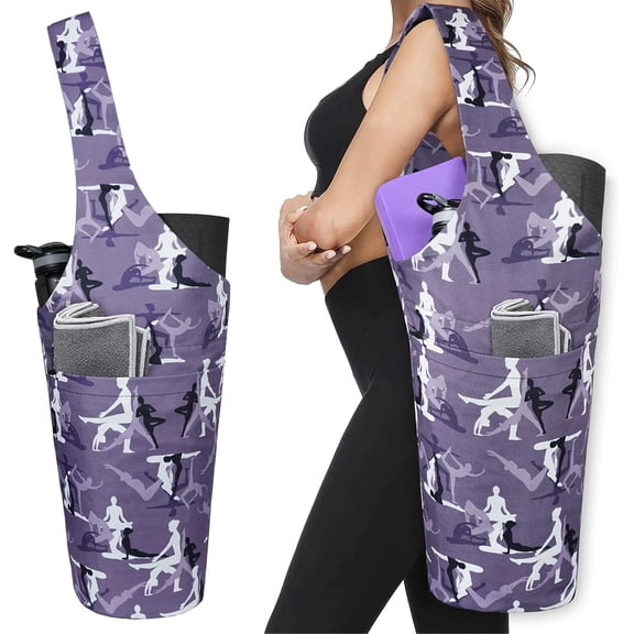 Fashion Printed Yoga Mat Bag with Large Side Pocket & Zipper Pocket Long Tote Yoga Bag Fit Most Size Mats - Holds More Yoga Accessories