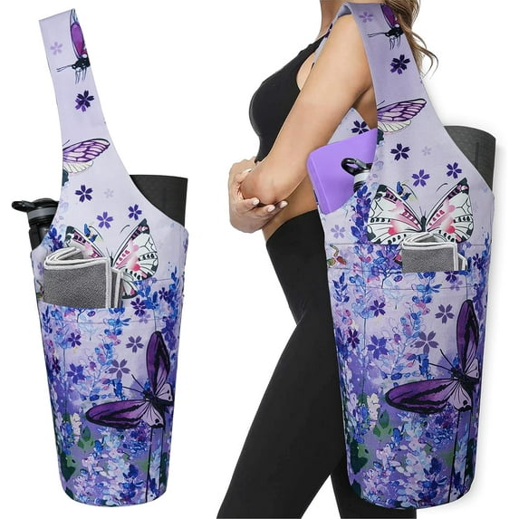 Fashion Printed Yoga Mat Bag with Large Side Pocket & Zipper Pocket Long Tote Yoga Bag Fit Most Size Mats - Holds More Yoga Accessories