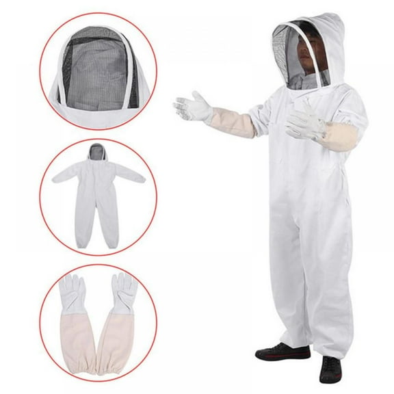 Fashion Professional BeeKeeping Suit,with Multi Pocket & Removable Veil Hood,Cotton Full Body Bee keeping Suit Jacket,White,L