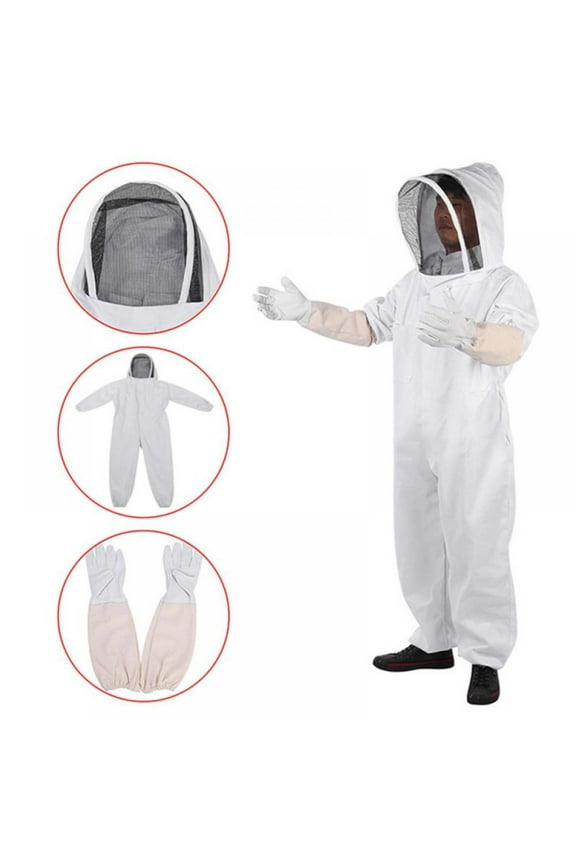 Fashion Professional BeeKeeping Suit,with Multi Pocket & Removable Veil Hood,Cotton Full Body Bee keeping Suit Jacket,White,L