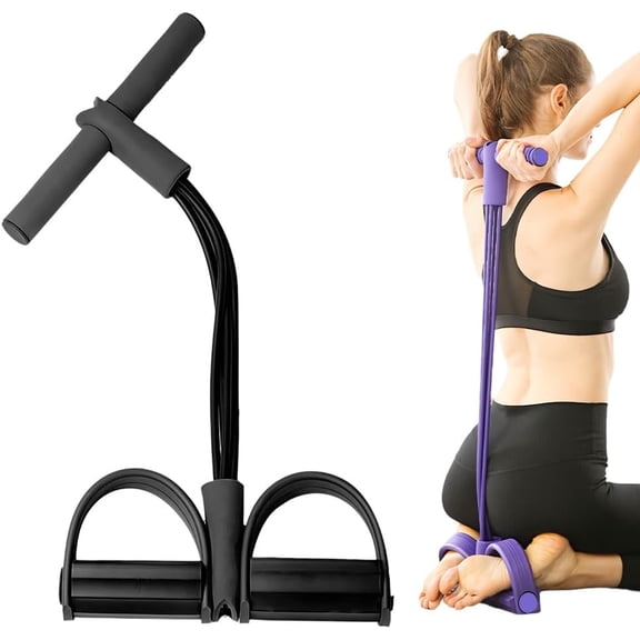 Fashion Puller Exercise with Handles,Durable High-Elasticity Construction, 4-Tube Pedal Ankle Puller for Leg Stretching, Sit-Up Workouts, and Home Gym Exercise Equipment