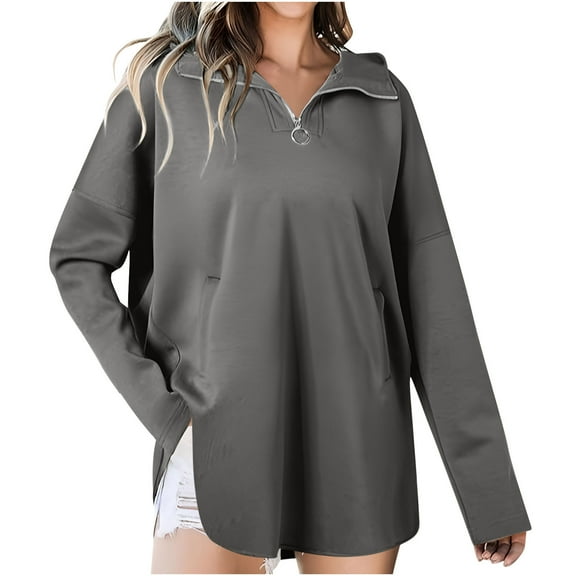 Fashion Pullover Hoodies for Women Trendy Plus Size Casual Circle Zipper Pocket Long Sleeved Hooded Sweatshirt