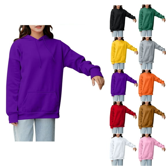 Fashion Pullover Hoodies for Women Trendy Plus Size Solid Color Long Sleeved Hooded Sweatshirt