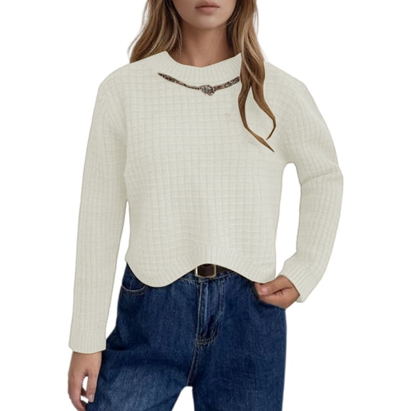 Fashion Pullover Sweater Soft Knit Top Long Sleeve Casual Crewneck Irregular Design Cozy Winter For Daily Wear