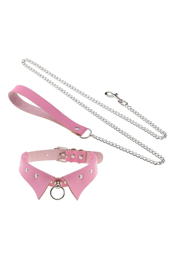 Fashion Punk Collar Choker Gothic Cosplay Traction Collar Necklace Chain Choker Pink
