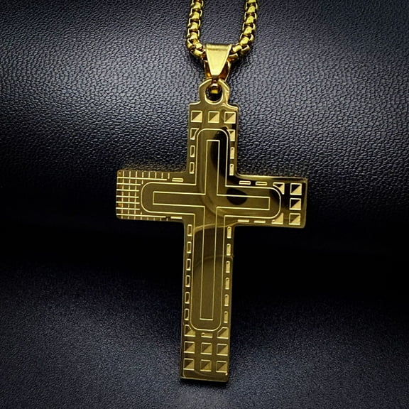Fashion Punk Cross 14K Yellow Gold Necklace Chain Women Golden Silver Color Statement Necklace Jewelry