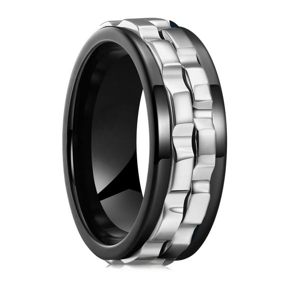 Fashion Punk Style Gear Rotating Fidget Ring Stainless Steel Chain Spinner Rings for Women Rock Biker Party Jewelry,Black & Silvery11