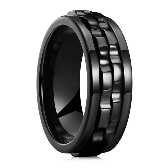 Fashion Punk Style Gear Rotating Fidget Ring Stainless Steel Chain Spinner Rings for Women Rock Biker Party Jewelry,Black8