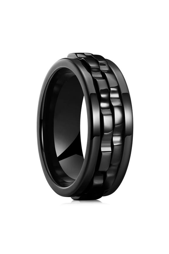 Fashion Punk Style Gear Rotating Fidget Ring Stainless Steel Chain Spinner Rings for Women Rock Biker Party Jewelry,Black8