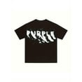 thumbnail image 1 of Fashion Purple Cotton Short Sleeve Relaxed Fit T-Shirts with Brand Letter Print, 1 of 10
