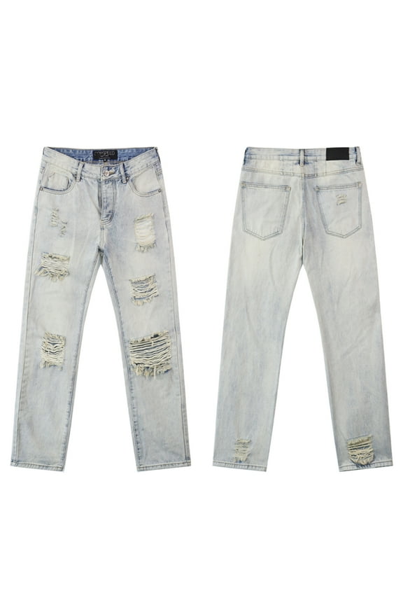 Fashion Purple Men's Slim Fit Stretch Jeans Ripped Skinny Jeans for Men, Distressed Straight Leg Fashion Comfort Flex Waist Jeans