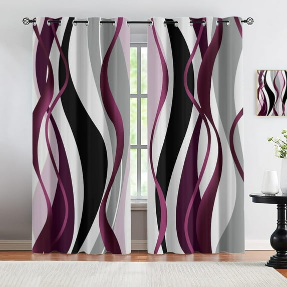 Fashion Purple Red Striped Curtains, Black White Purple Stripes Bedroom Curtains Grommet Apply To Living Room Bedroom Boys Room Girls Room Kitchen 42"W x 84"L (Pack of 2)