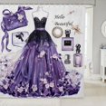 thumbnail image 1 of Fashion Purple Shower Curtain Dress Bath Curtain Romantic Makeup Themed Bathroom Decor Floral Perfume Print Waterproof Curtain Modern Fashion Purple Dress Curtain,72"Wx84"L, 1 of 5