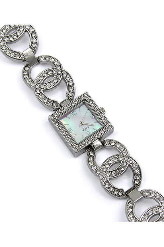 Fashion Quartz Rhinestones Women's Watch - Rhinestone Dual Circle Links - Silver - WT-L5304SV