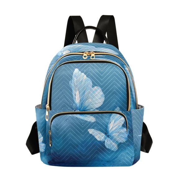 Fashion Quilted Backpack for Women Lightweight Travel Daypack Casual Bag for Shopping Travel Abstract Blue and White Butterfly M