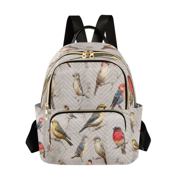 Fashion Quilted Backpack for Women Lightweight Travel Daypack Casual Bag for Shopping Travel Birds Pattern M