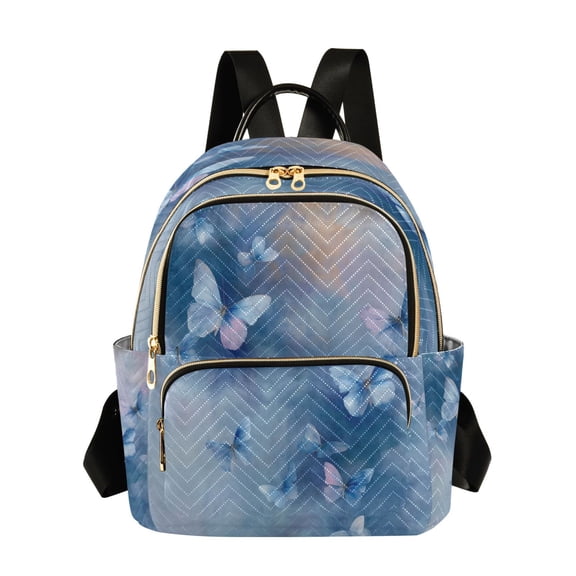 Fashion Quilted Backpack for Women Lightweight Travel Daypack Casual Bag for Shopping Travel Blue Butterflies Flying M