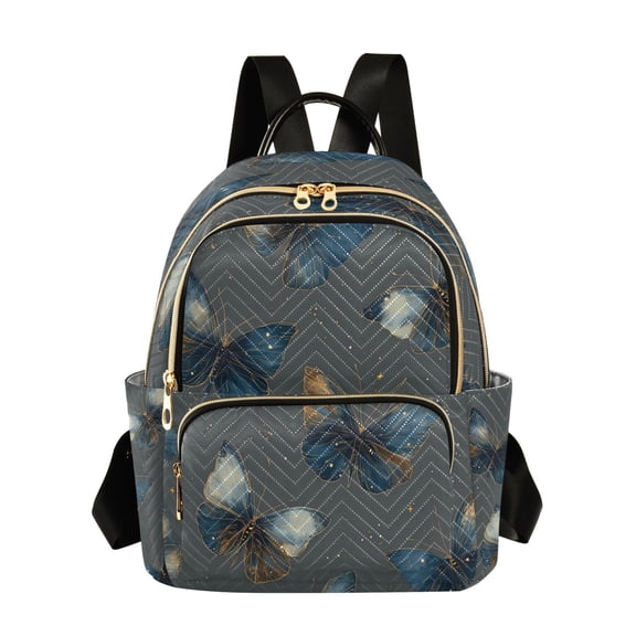 Fashion Quilted Backpack for Women Lightweight Travel Daypack Casual Bag for Shopping Travel Brown-blue Butterfly Pattern S