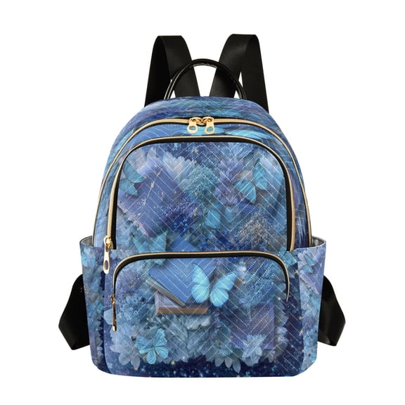 Fashion Quilted Backpack for Women Lightweight Travel Daypack Casual Bag for Shopping Travel Butterflies Books and Flowers S