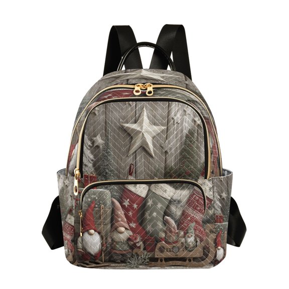 Fashion Quilted Backpack for Women Lightweight Travel Daypack Casual Bag for Shopping Travel Christmas Stocking Patterns M