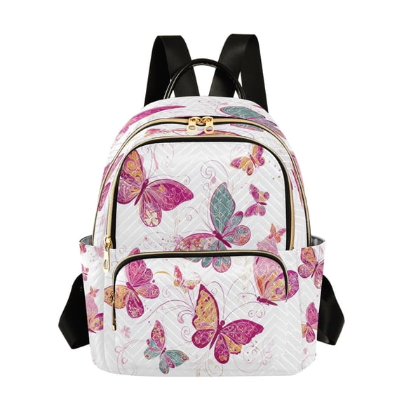 Fashion Quilted Backpack for Women Lightweight Travel Daypack Casual Bag for Shopping Travel Colorful Butterflies S