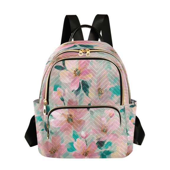 Fashion Quilted Backpack for Women Lightweight Travel Daypack Casual Bag for Shopping Travel Coral Floral Print S