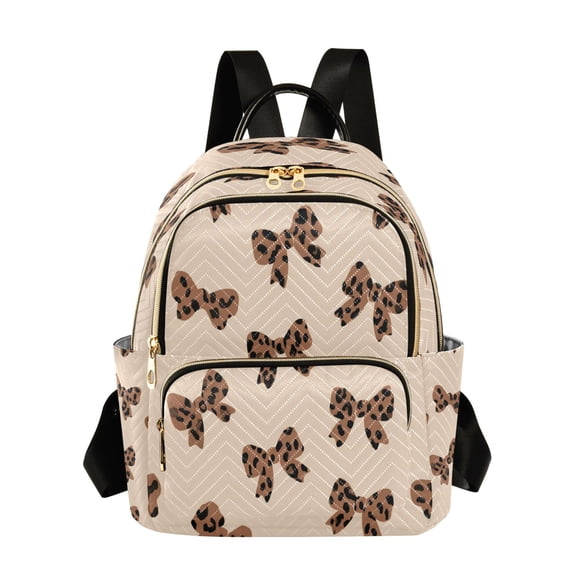 Fashion Quilted Backpack for Women Lightweight Travel Daypack Casual Bag for Shopping Travel Cute Brown Bow M