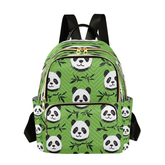 Fashion Quilted Backpack for Women Lightweight Travel Daypack Casual Bag for Shopping Travel Cute Panda Heads M