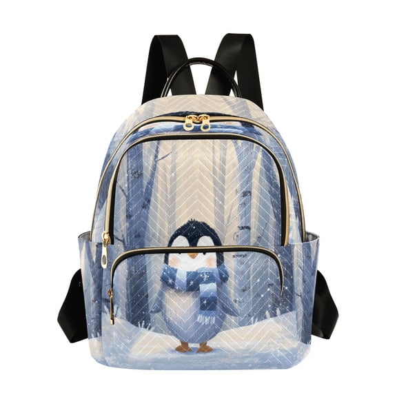 Fashion Quilted Backpack for Women Lightweight Travel Daypack Casual Bag for Shopping Travel Cute Penguin in Winter M