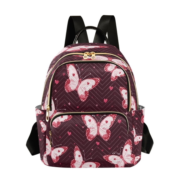 Fashion Quilted Backpack for Women Lightweight Travel Daypack Casual Bag for Shopping Travel Cute Pink Butterflies M