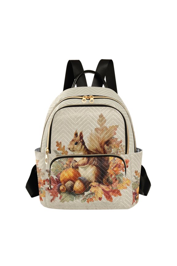 Fashion Quilted Backpack for Women Lightweight Travel Daypack Casual Bag for Shopping Travel Cute Squirrel with Acorns S