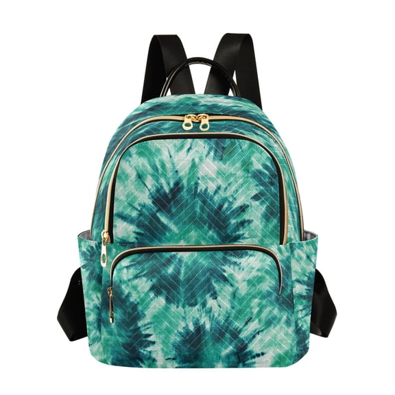 Fashion Quilted Backpack for Women Lightweight Travel Daypack Casual Bag for Shopping Travel Dark Teal Tie-dye Pattern M
