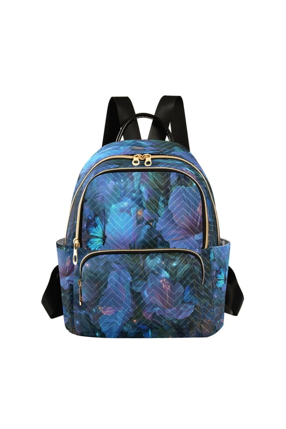 Fashion Quilted Backpack for Women Lightweight Travel Daypack Casual Bag for Shopping Travel Fantasy Luminous Flowers M