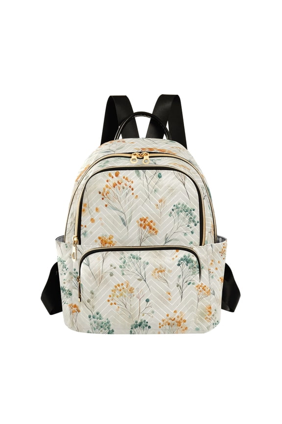 Fashion Quilted Backpack for Women Lightweight Travel Daypack Casual Bag for Shopping Travel Green and Orange Small Flowers S