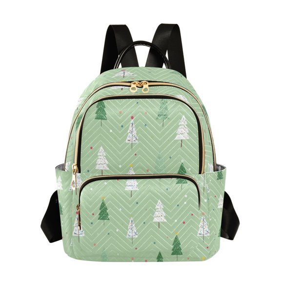 Fashion Quilted Backpack for Women Lightweight Travel Daypack Casual Bag for Shopping Travel Green and White Christmas Tree S
