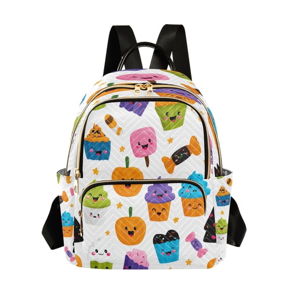 Fashion Quilted Backpack for Women Lightweight Travel Daypack Casual Bag for Shopping Travel Halloween Cupcakes M