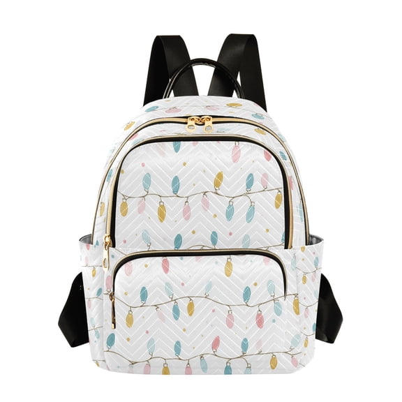Fashion Quilted Backpack for Women Lightweight Travel Daypack Casual Bag for Shopping Travel Minimalist Christmas Lights Pattern S