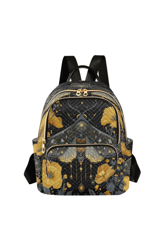 Fashion Quilted Backpack for Women Lightweight Travel Daypack Casual Bag for Shopping Travel Mystical Moth Pattern M